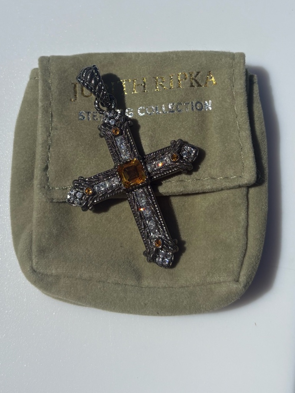 Judith Ripka 925 CZ Sterling Silver Cross Pendant Gunmetal Enhancer pendant - Picture 11 of 17